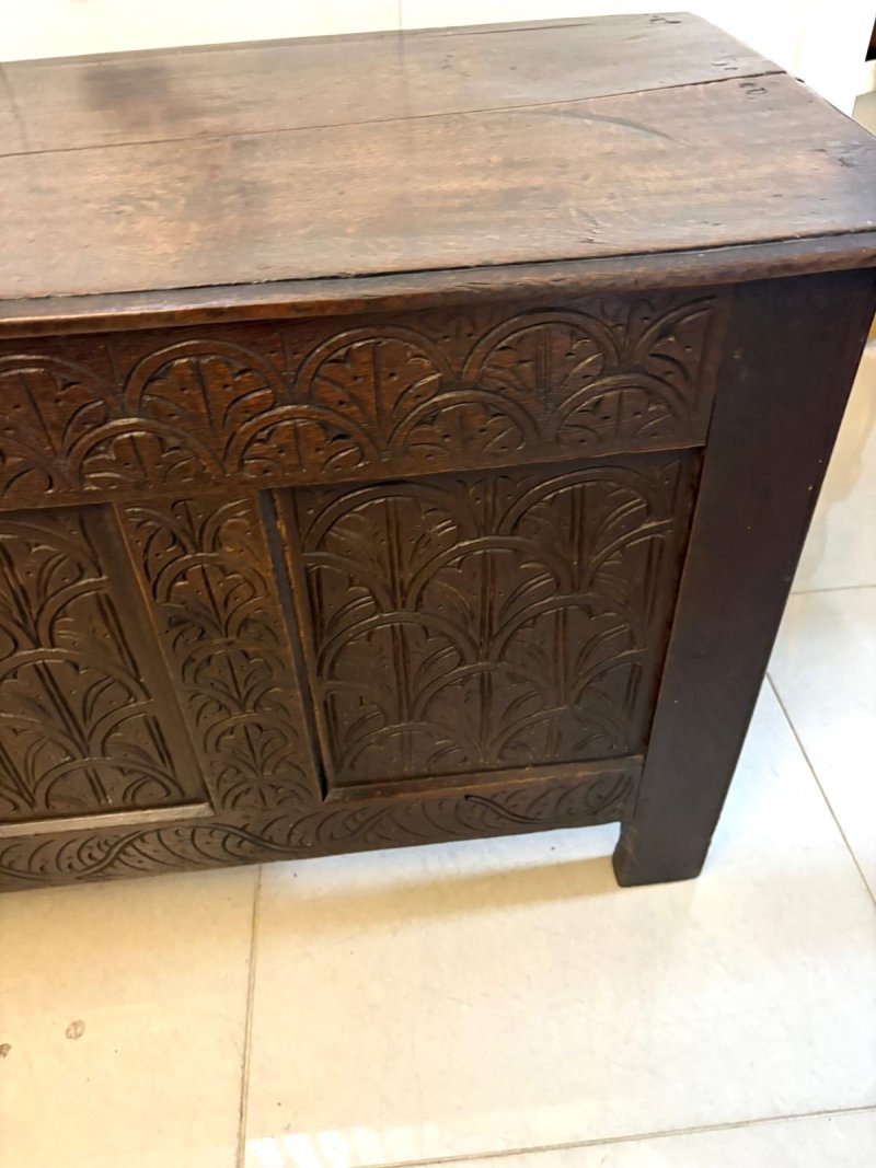 Antique 17th Century Carved Oak Coffer Chest Blanket Box With Original Candle Box - Image 6